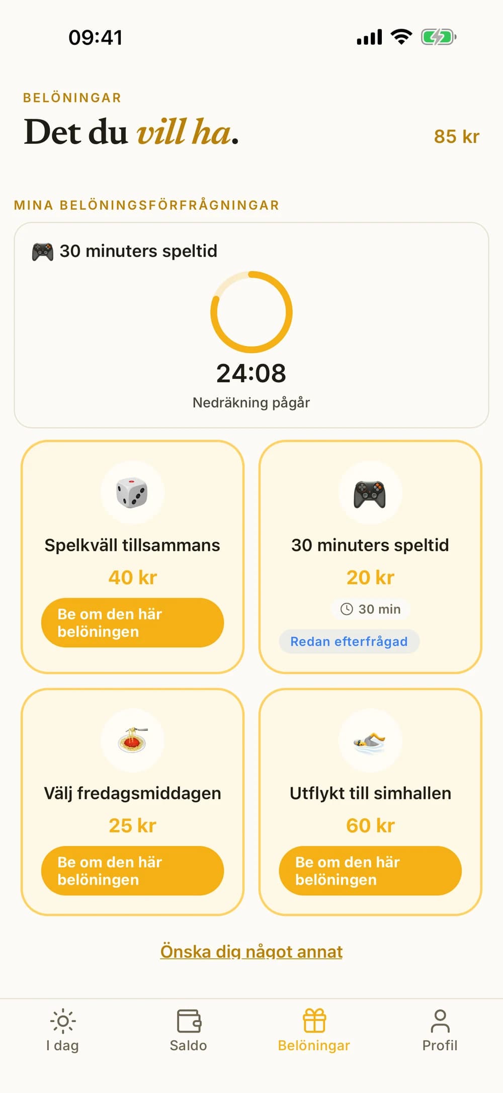 Emils belöningar i Kroni med familjens val och en tidsbestämd belöning.
